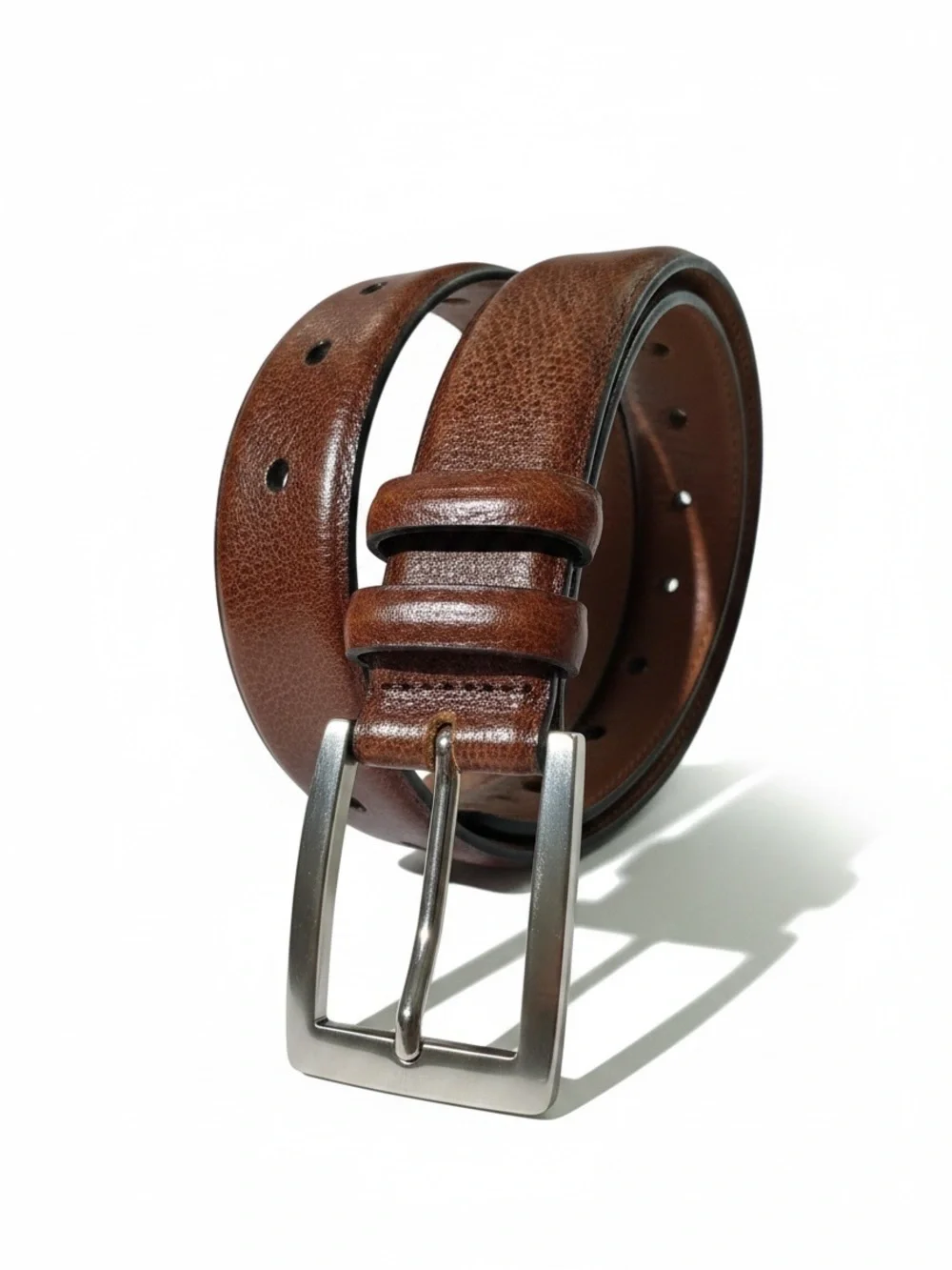 Trafalgar Glove Leather Mens Belt Sz 38 BROWN Silver Buckle Made In USA CLASSIC